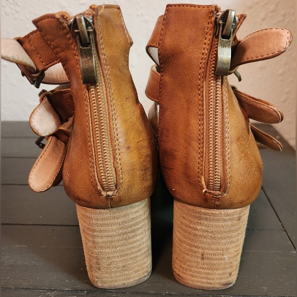 BEAST FASHION Tan Multi-Strap Block Heel Ankle Boots - Picture 7 of 11